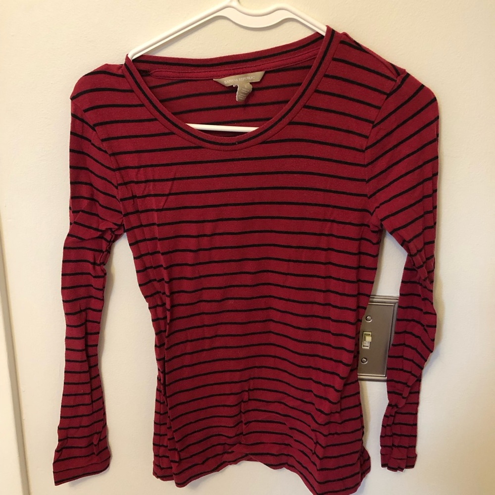 Red and black striped Banana Republic long sleeve petite small shirt